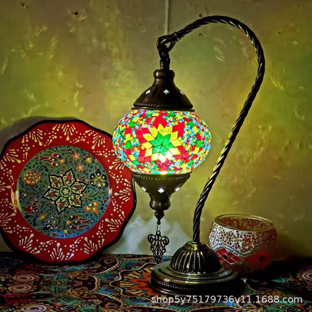 Moroccan Mosaic Glass Table Lamp – Handcrafted Retro Stained Glass Bedside Lamp, 16 Designs