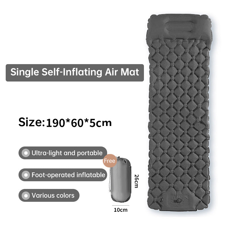 Inflatable Sleeping Pad with Built-In Pillow – TPU, 250kg Load, Manual Pump, Camping & Hiking, 6 Colors