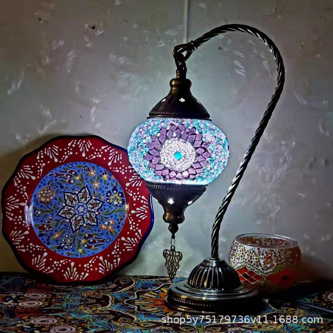Moroccan Mosaic Glass Table Lamp – Handcrafted Retro Stained Glass Bedside Lamp, 16 Designs