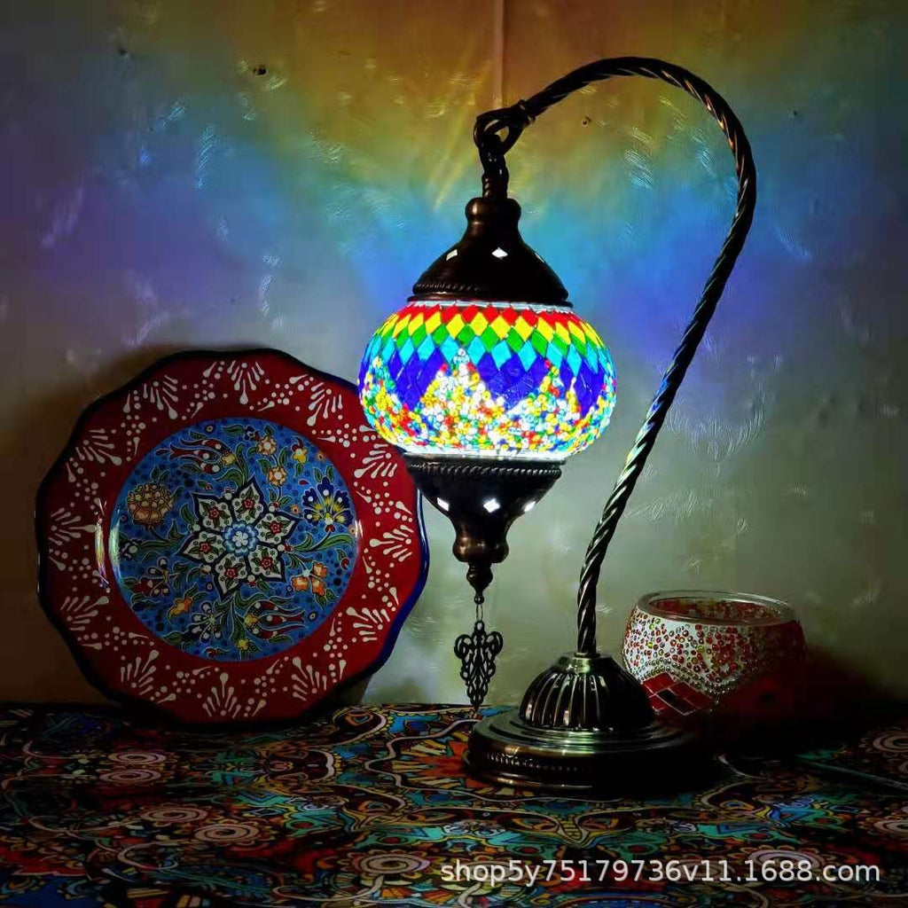 Moroccan Mosaic Glass Table Lamp – Handcrafted Retro Stained Glass Bedside Lamp, 16 Designs
