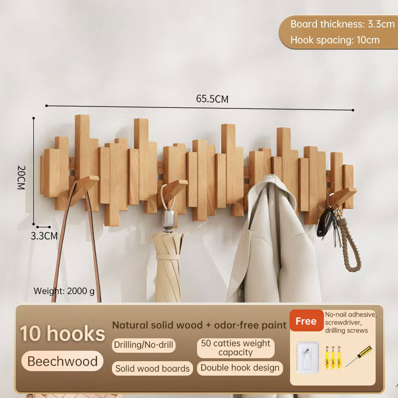 Piano Key Wall Hook Rack – Beech Wood Coat Hooks, 4–12 Hooks, Drill or No-Drill, 3 Finishes