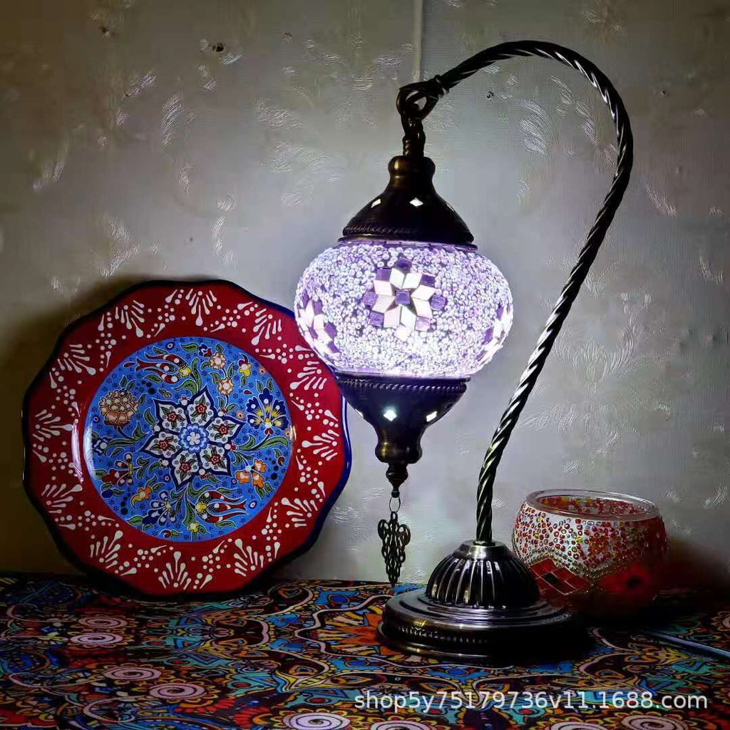 Moroccan Mosaic Glass Table Lamp – Handcrafted Retro Stained Glass Bedside Lamp, 16 Designs