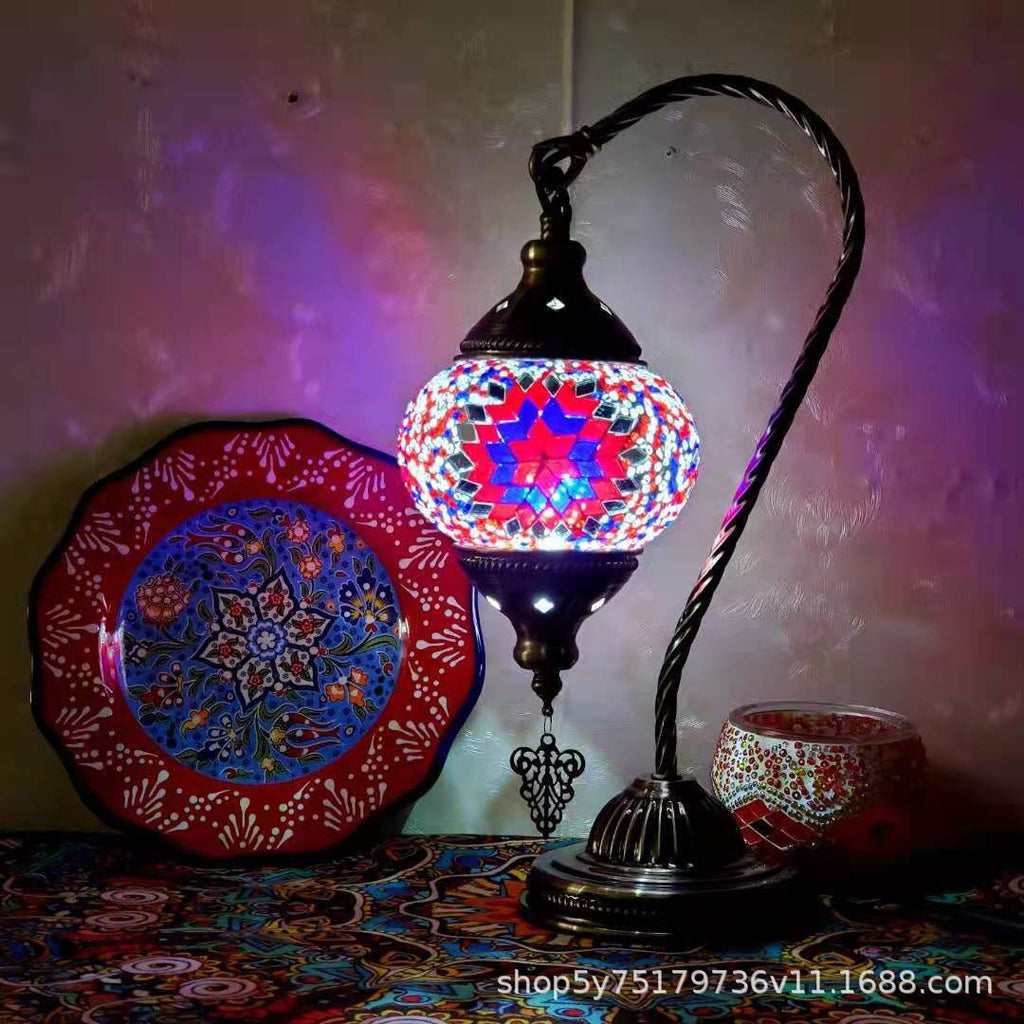 Moroccan Mosaic Glass Table Lamp – Handcrafted Retro Stained Glass Bedside Lamp, 16 Designs
