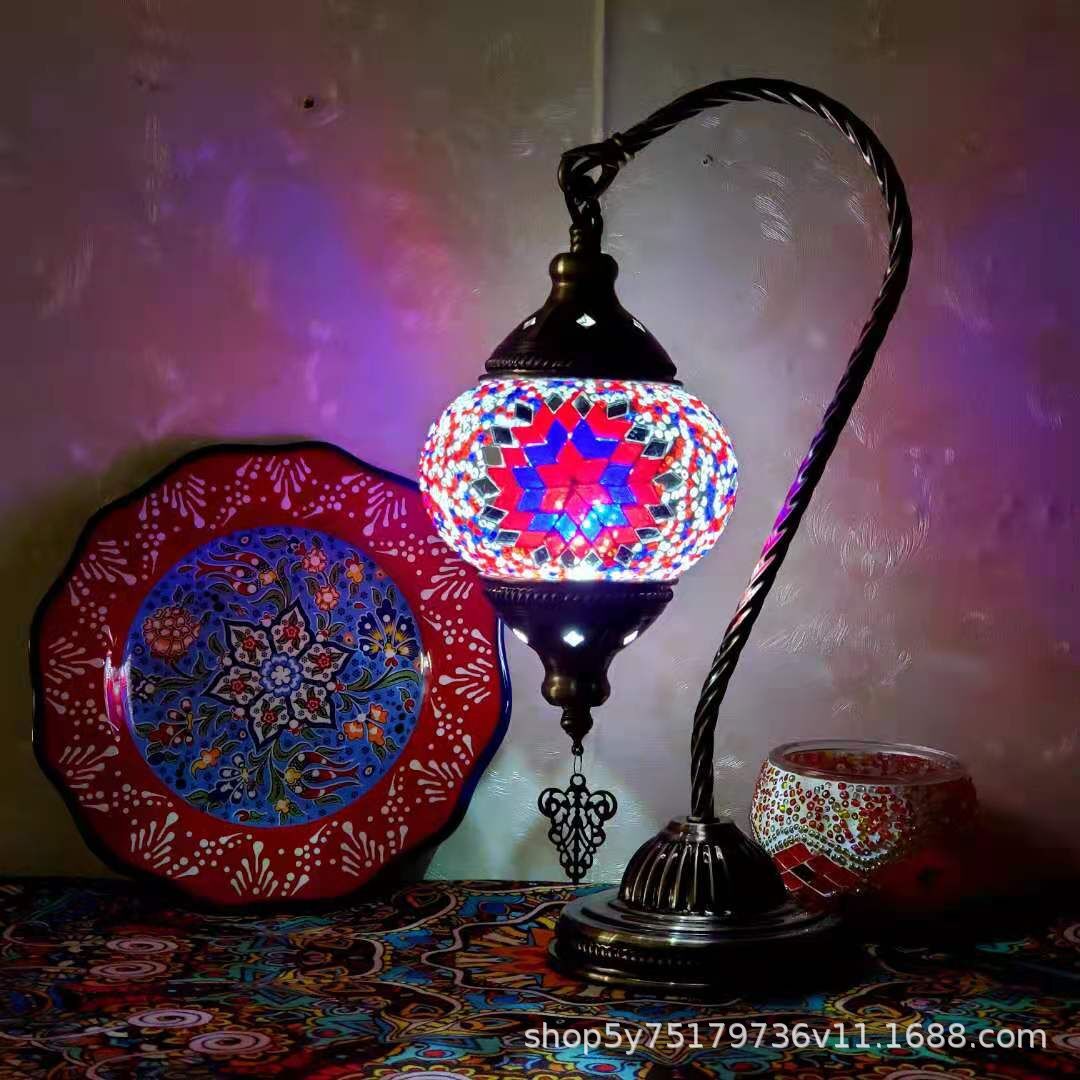 Moroccan Mosaic Glass Table Lamp – Handcrafted Retro Stained Glass Bedside Lamp, 16 Designs