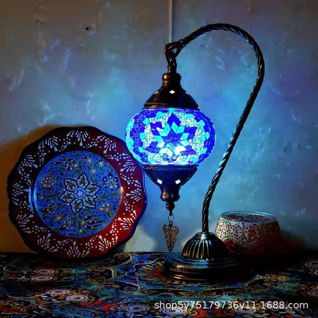 Moroccan Mosaic Glass Table Lamp – Handcrafted Retro Stained Glass Bedside Lamp, 16 Designs