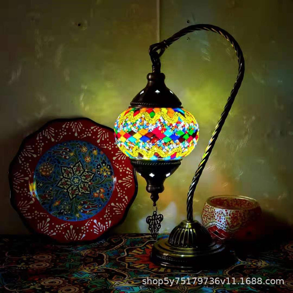 Moroccan Mosaic Glass Table Lamp – Handcrafted Retro Stained Glass Bedside Lamp, 16 Designs