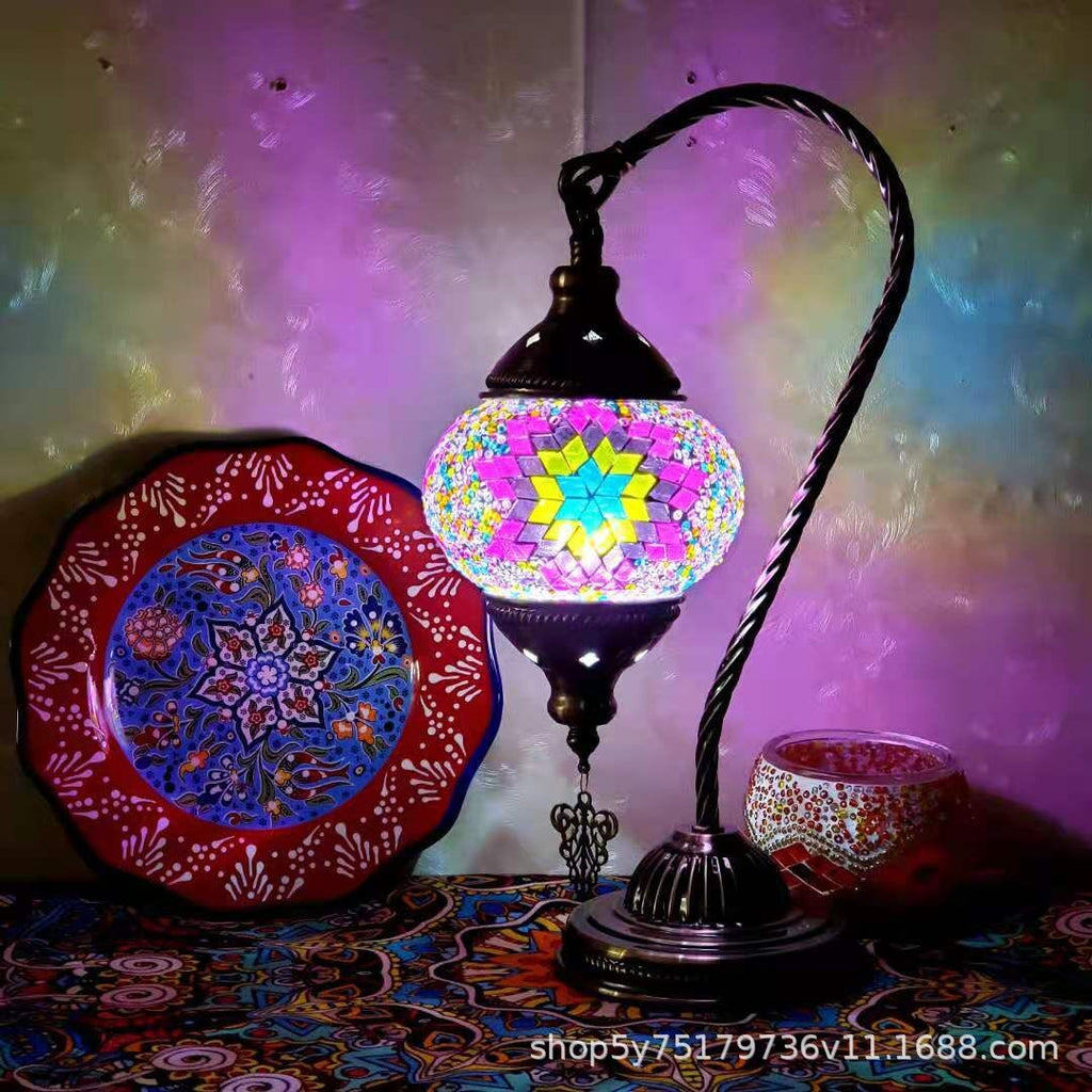 Moroccan Mosaic Glass Table Lamp – Handcrafted Retro Stained Glass Bedside Lamp, 16 Designs