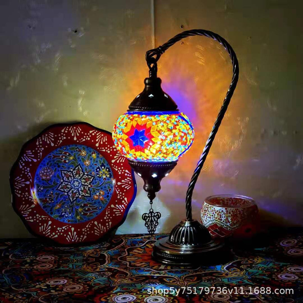 Moroccan Mosaic Glass Table Lamp – Handcrafted Retro Stained Glass Bedside Lamp, 16 Designs