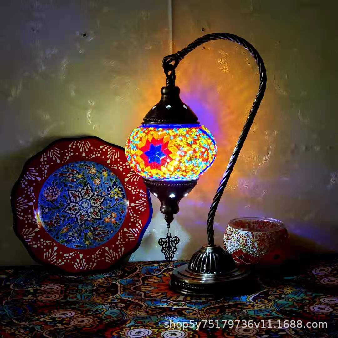 Moroccan Mosaic Glass Table Lamp – Handcrafted Retro Stained Glass Bedside Lamp, 16 Designs