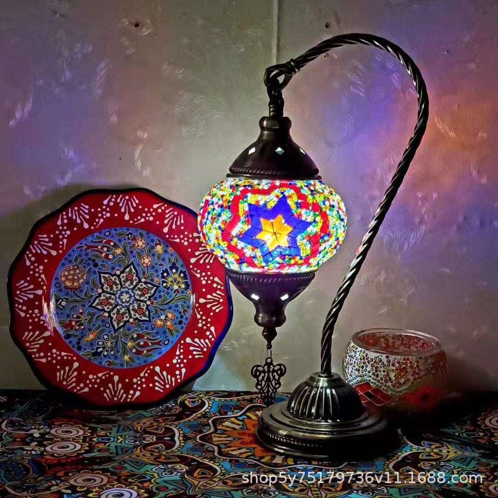Moroccan Mosaic Glass Table Lamp – Handcrafted Retro Stained Glass Bedside Lamp, 16 Designs