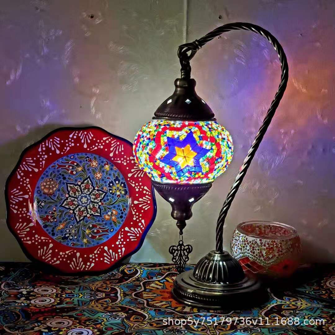 Moroccan Mosaic Glass Table Lamp – Handcrafted Retro Stained Glass Bedside Lamp, 16 Designs