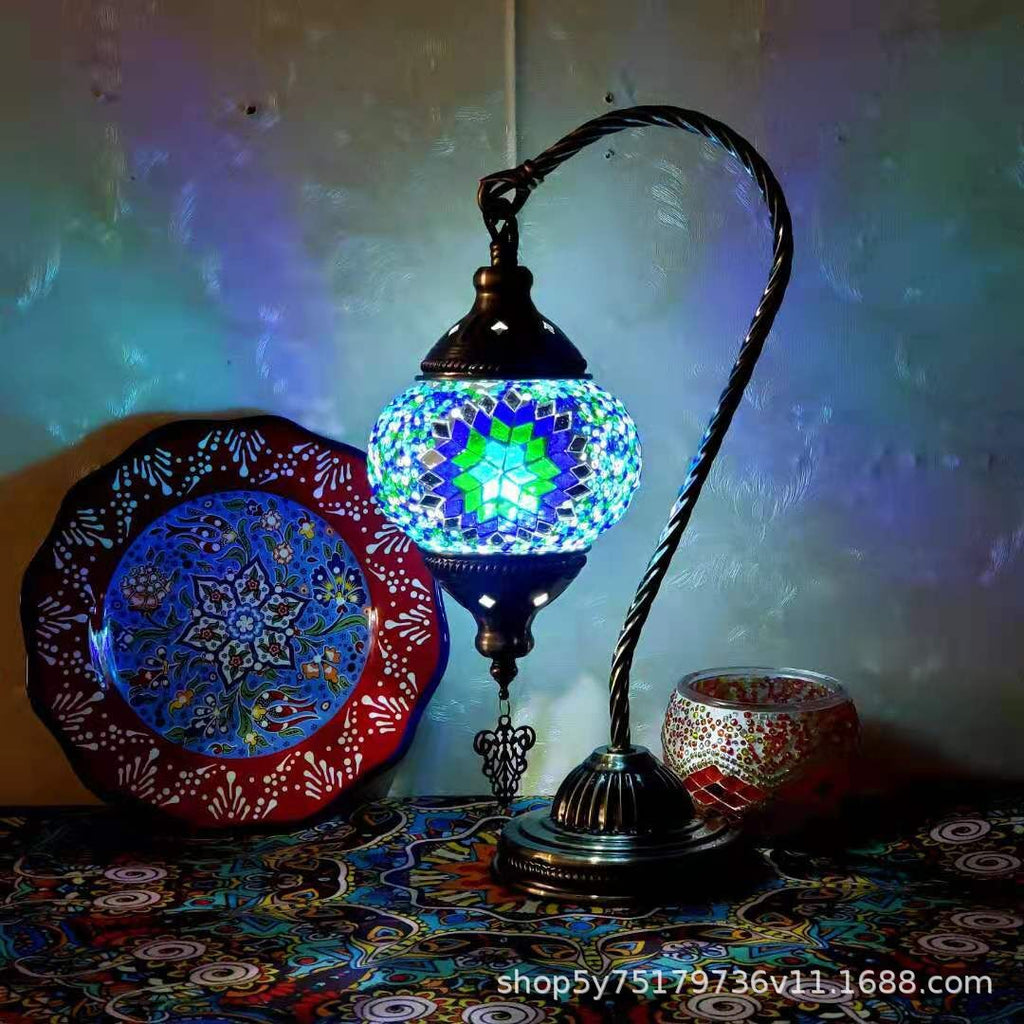 Moroccan Mosaic Glass Table Lamp – Handcrafted Retro Stained Glass Bedside Lamp, 16 Designs