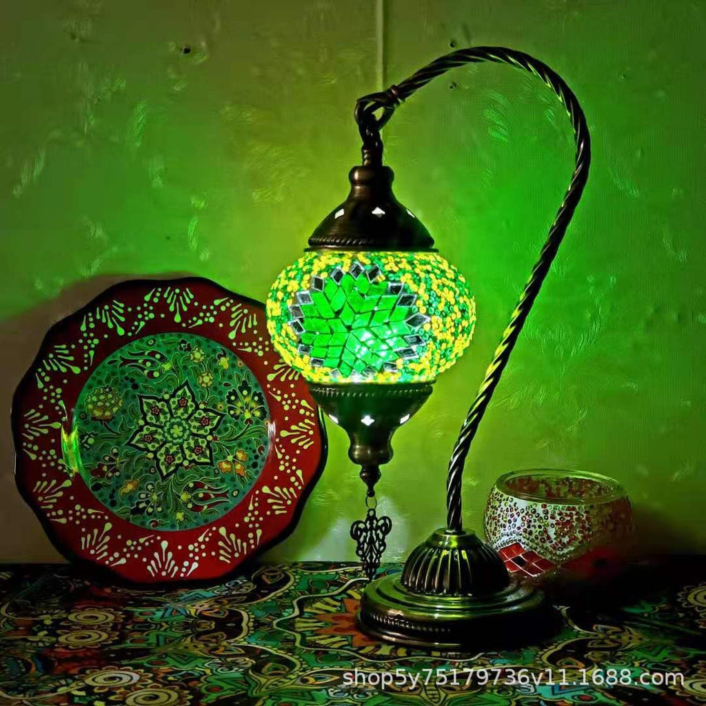 Moroccan Mosaic Glass Table Lamp – Handcrafted Retro Stained Glass Bedside Lamp, 16 Designs