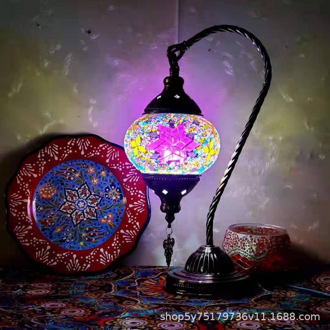 Moroccan Mosaic Glass Table Lamp – Handcrafted Retro Stained Glass Bedside Lamp, 16 Designs
