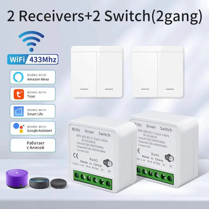 1/2/3Gang Wall Switch RF 433Mhz Wireless Light Switch Tuya Smart Wifi Switch Smart Life APP Voice Control with Alexa Google Home